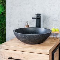 Laveo Amber umywalka 41 cm nablatowa okrągła granitowa czarna VGR1721T