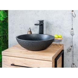 Laveo Amber umywalka 41 cm nablatowa okrągła granitowa czarna VGR1721T