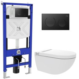 Major&Maker Royal + Coral Black toaleta myjąca ze stelażem i przyciskiem wisząca bez kołnierza biała I65S200302B