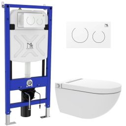 Major&Maker Royal + Coral White toaleta myjąca ze stelażem i przyciskiem wisząca bez kołnierza biała I65S200302W