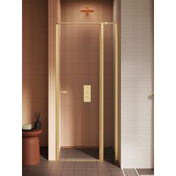 New Trendy New Soleo drzwi prysznicowe 90 cm uchylne złoty szczotkowany/szkło przezroczyste D-0771A-WK