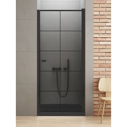 New Trendy New Soleo Black drzwi prysznicowe 90 cm uchylne czarny mat/szkło ze wzorem D-0277A