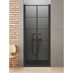 New Trendy New Soleo Black drzwi prysznicowe 90 cm uchylne czarny mat/szkło ze wzorem D-0281A