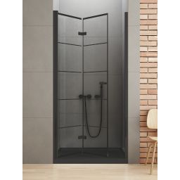New Trendy New Soleo Black drzwi prysznicowe 90 cm składane czarny mat/szkło ze wzorem D-0283A