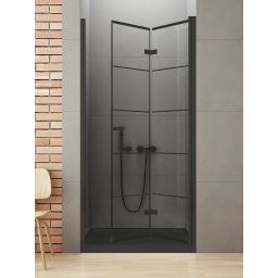 New Trendy New Soleo Black drzwi prysznicowe 90 cm składane czarny mat/szkło ze wzorem D-0284A