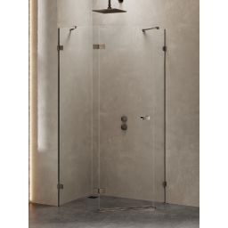 New Trendy Avexa kabina prysznicowa 100x80 cm pięciokątna lewa gunmetal szczotkowany/szkło przezroczyste EXK-3837