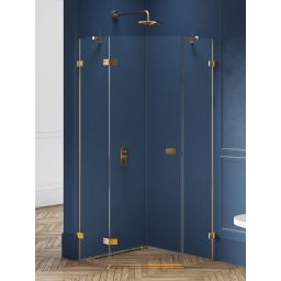 New Trendy Avexa Gold Brushed kabina prysznicowa 90x90 cm pięciokątna lewa złoty szczotkowany/szkło przezroczyste EXK-3853