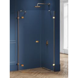 New Trendy Avexa Gold Brushed kabina prysznicowa 100x80 cm pięciokątna lewa złoty szczotkowany/szkło przezroczyste EXK-3860