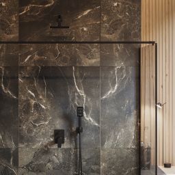 Omnires Baretti zestaw prysznicowy podtynkowy z deszczownicą czarny mat SYSBA10BL