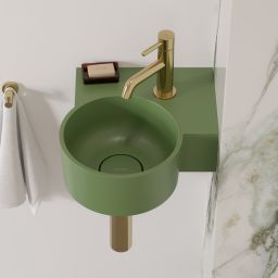 Omnires Ovo M+ umywalka 33x34 cm narożna ścienna-nablatowa olive mat OVO335UWPOL
