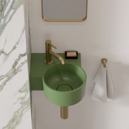 Omnires Ovo M+ umywalka 33x34 cm narożna ścienna-nablatowa olive mat OVO335UWLOL