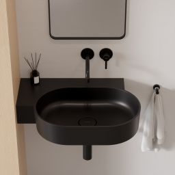 Omnires Ovo M+ umywalka 64x44 cm narożna ścienna-nablatowa black lava mat OVO645UWLBLV