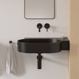 Omnires Ovo M+ umywalka 64x44 cm narożna ścienna-nablatowa black lava mat OVO645UWPBLV