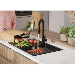 Primagran San Francisco XXL 780-50 Level zlewozmywak granitowy 78x50 cm czarny O_OHFKC-001