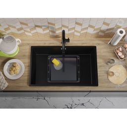 Primagran Londyn XXL 80 Slim zlewozmywak granitowy 76x47 cm czarny O_OL8KC-001