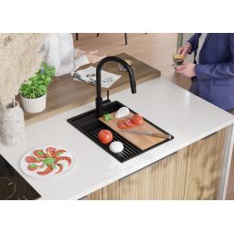 Primagran Oslo 40 Pocket Multilevel zlewozmywak granitowy 38x53 cm czarny O_OOFKC-001