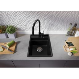 Primagran Oslo 40 Pocket Multilevel zlewozmywak granitowy 38x53 cm czarny O_OOFKC-001