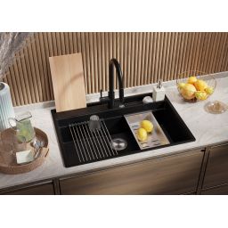 Primagran Oslo 80 Pocket Multilevel zlewozmywak granitowy 78x53 cm czarny O_OOHKC-001