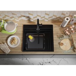 Primagran Oslo Step MAX 60 Multilevel zlewozmywak granitowy 58x53 cm czarny O_OOIKC-001