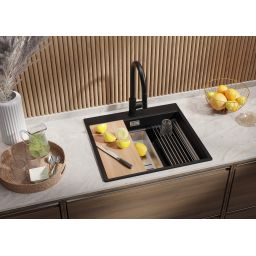 Primagran Oslo Step MAX 60 Multilevel zlewozmywak granitowy 58x53 cm czarny O_OOIKC-001