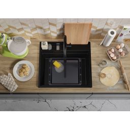 Primagran Oslo 60 Pocket Multilevel zlewozmywak granitowy 58x53 cm czarny O_OOLKC-001