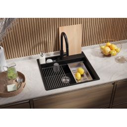 Primagran Oslo 60 Pocket Multilevel zlewozmywak granitowy 58x53 cm czarny O_OOLKC-001