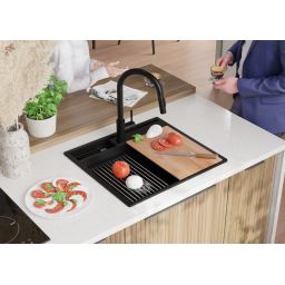 Primagran Oslo 60 Pocket Multilevel zlewozmywak granitowy 58x53 cm czarny O_OOLKC-001