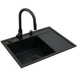 Pyramis Camea zlewozmywak granitowy z baterią 68x50 cm czarny 070223912BEI