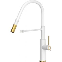 Quadron Gemma bateria kuchenna stojąca z wyciąganą wylewką snow white/złota 3623501_WHMPVDG1