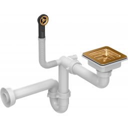 Quadron Save Space odpływ zlewozmywakowy zatyczkowy kwadratowy z syfonem 1-komorowy PVD miedziany M1SSGS6