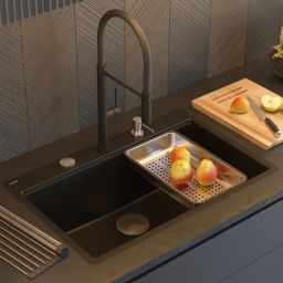 Quadron Marc 110 FM zlewozmywak 75x49 cm GraniteQ pure carbon/elementy stalowe HQM7650U7_FM_BS