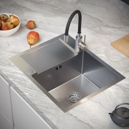 Quadron Luke 116 zlewozmywak 60x48 cm z baterią kuchenną Maggie stal szlachetna/czarny ZH6048BS_3323503BL