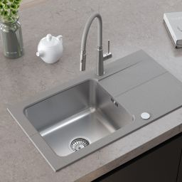 Zestaw Quadron Edward 111 zlewozmywak granitowo-stalowy 78x44 cm z baterią Kate szary/stal FUS_E7844SZ_3623500BS