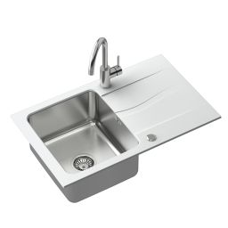 Zestaw Quadron Michael 111 zlewozmywak granitowo-stalowy 78x48 cm z baterią Kate alabaster/stal FUS_M7848BI_3623500BS