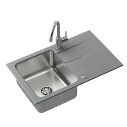 Zestaw Quadron Michael 111 zlewozmywak granitowo-stalowy 78x48 cm z baterią Kate szary/stal FUS_M7848SZ_3623500BS