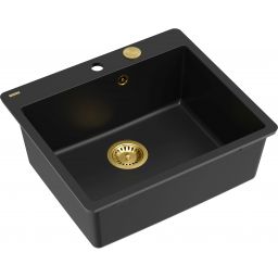 Quadron Morgan 110 FM zlewozmywak 56,5x49,5 cm GraniteQ pure carbon/elementy złote HB8304U7-FM_G1_P2O