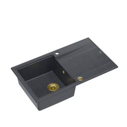 Quadron Evan 111 zlewozmywak 86x50 cm GraniteQ black diamond/złoty HCQE8650U8_PVDG1_P2O