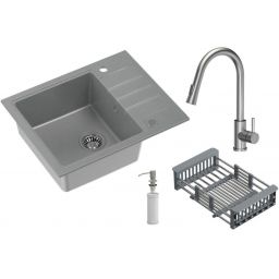 Quadron Comfort 116 zlewozmywak 62x50 cm z baterią i dozownikiem szary/stal HCQP6250SZK_3673500BS