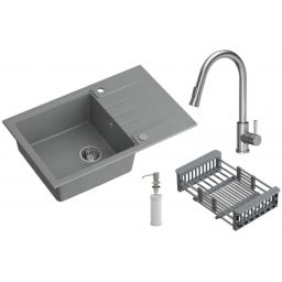 Quadron Comfort 111 zlewozmywak 78x50 cm z baterią i dozownikiem szary/stal HCQP7850SZK_3673500BS