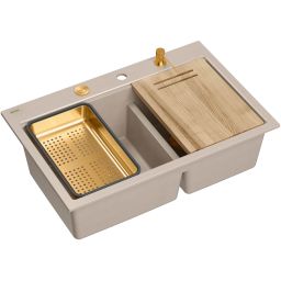 Quadron Marc 120 zlewozmywak GraniteQ 76x50 cm beż/elementy miedziane HQC7650U2_PVDC1