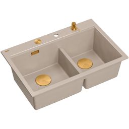 Quadron Marc 120 zlewozmywak GraniteQ 76x50 cm beż/elementy miedziane HQC7650U2_PVDC1