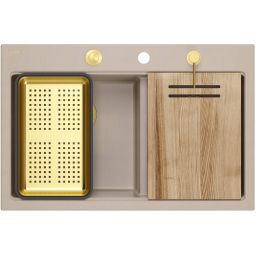 Quadron Marc 120 zlewozmywak GraniteQ 76x50 cm beż/elementy złote HQC7650U2_PVDG1