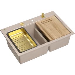 Quadron Marc 120 zlewozmywak GraniteQ 76x50 cm beż/elementy złote HQC7650U2_PVDG1