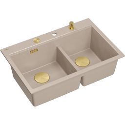 Quadron Marc 120 zlewozmywak GraniteQ 76x50 cm beż/elementy złote HQC7650U2_PVDG1