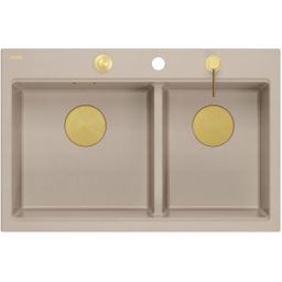 Quadron Marc 120 zlewozmywak GraniteQ 76x50 cm beż/elementy złote HQC7650U2_PVDG1