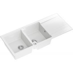 Quadron Evan 121 zlewozmywak 116x50 cm GraniteQ snow white/elementy stalowe HQE11650U1_BS_P2O