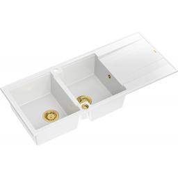 Quadron Evan 121 zlewozmywak 116x50 cm GraniteQ snow white/elementy złote HQE11650U1_PVDG1_P2O