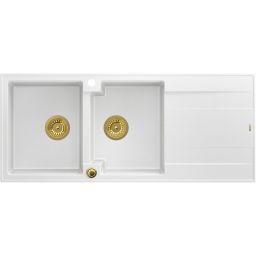 Quadron Evan 121 zlewozmywak 116x50 cm GraniteQ snow white/elementy złote HQE11650U1_PVDG1_P2O