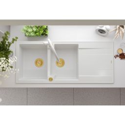 Quadron Evan 121 zlewozmywak 116x50 cm GraniteQ snow white/elementy złote HQE11650U1_PVDG1_P2O