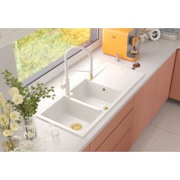 Quadron Evan 121 zlewozmywak 116x50 cm GraniteQ snow white/elementy złote HQE11650U1_PVDG1_P2O